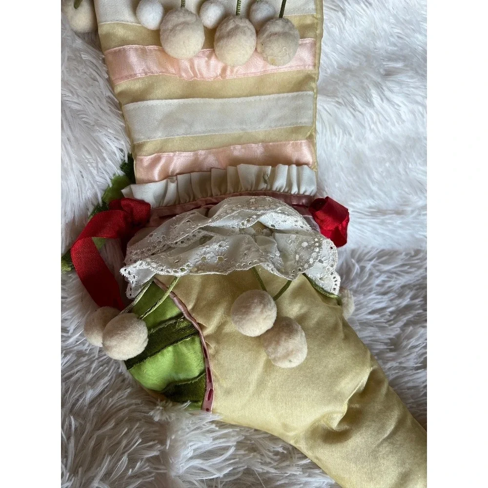 Dept 56 Christmas Stocking Big Vintage Rejoice Elf Curled Toe Lace Jester Shabby